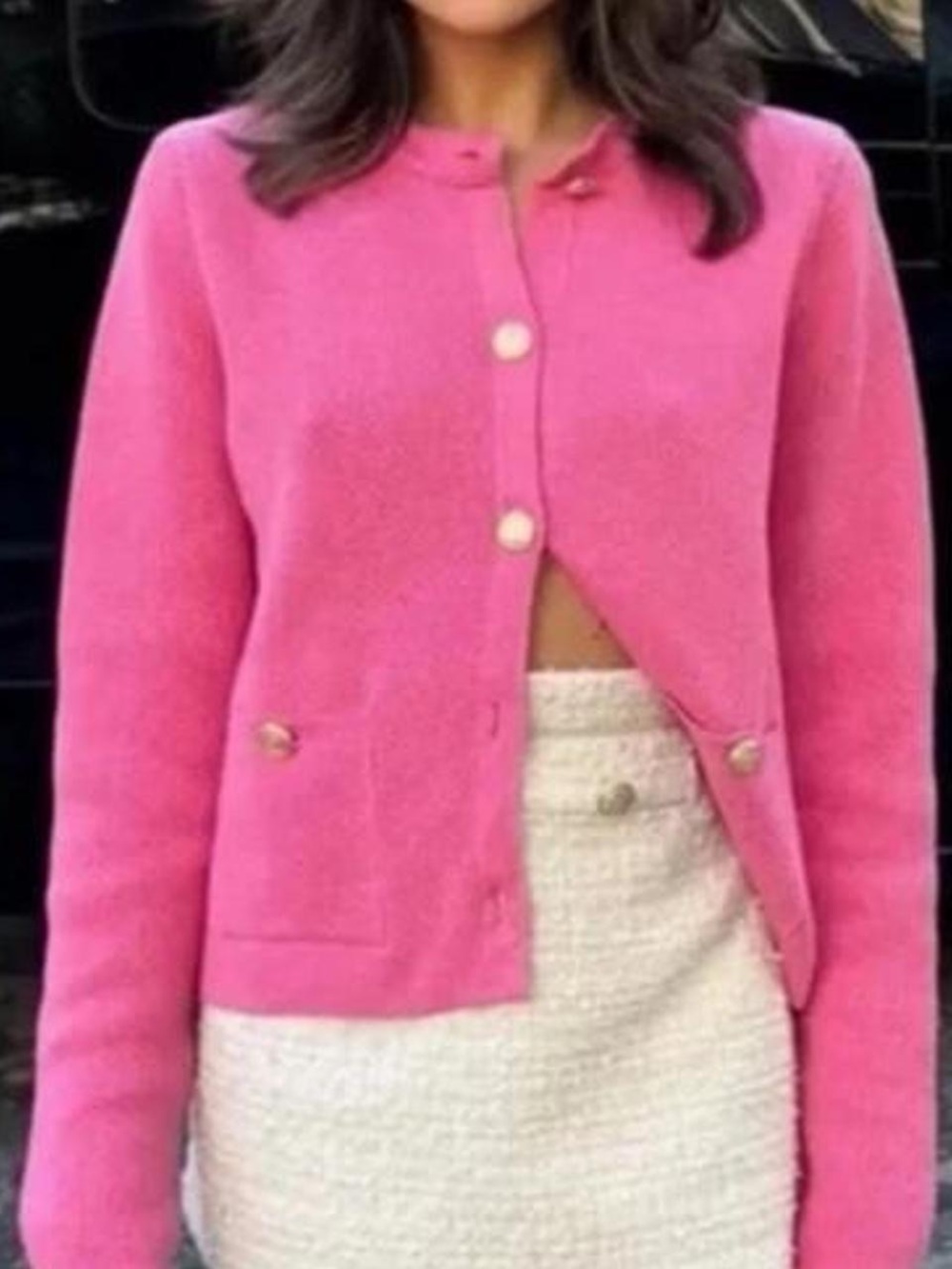 Zara L Pink Button Up Sweater with Gold Buttons
